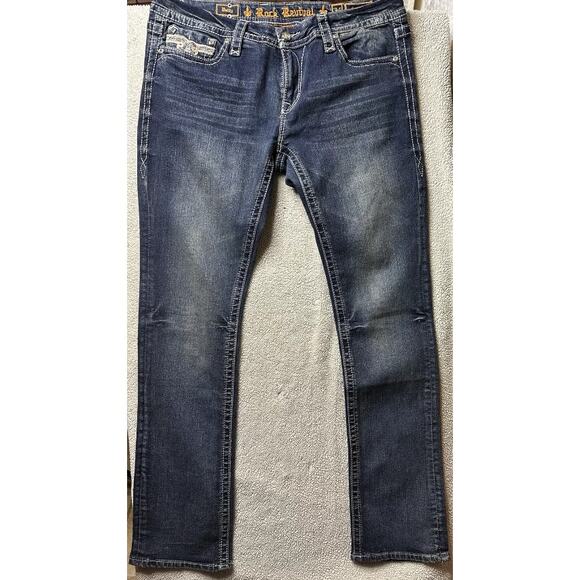 Rock Revival Betty Easy Boot Stretch Rhinestone Embroidery Pockets Jean Size 34 - Picture 1 of 10